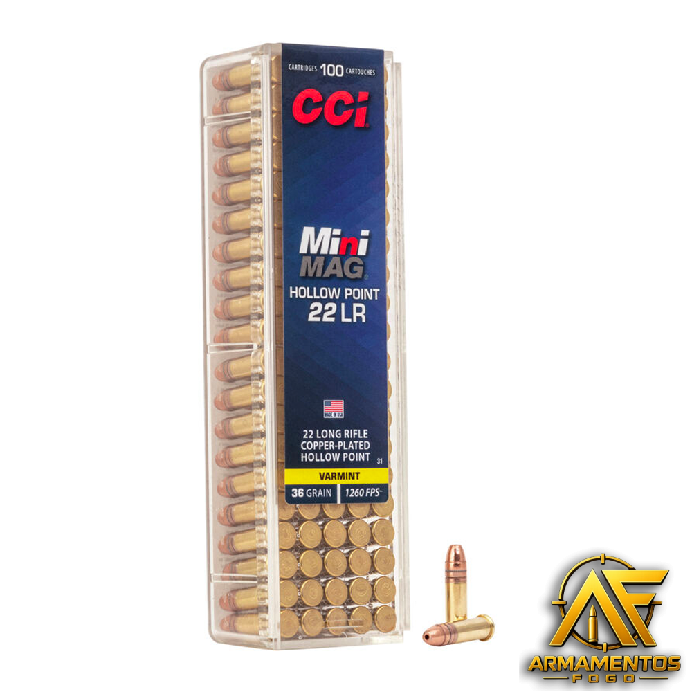 11196282124_16 Cartucho CCI .22LR HS Mini Mag Ammo Cx.100un - Imagem 1