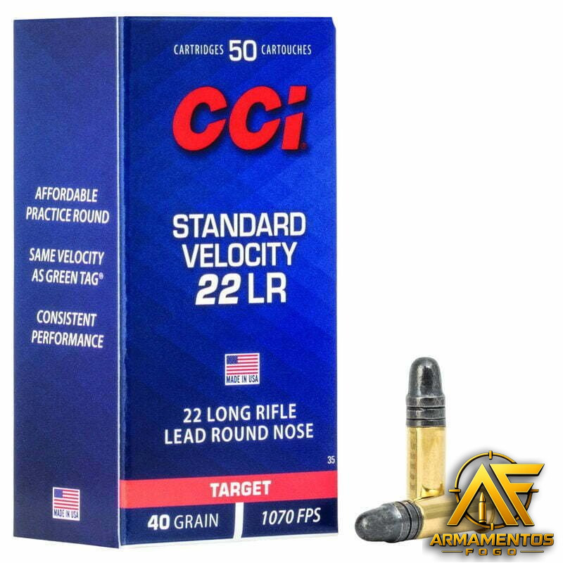 Munição CCI 22LR STANDARD VELOCITY TARGET OGIVAL 40GR – CX 50 Munição CCI 22LR STANDARD VELOCITY TARGET OGIVAL 40GR – CX 50 - Imagem 1
